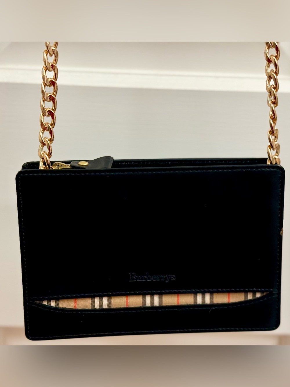 BURBERRYS Vintage 90’s Rare Black Leather Nova Check Pochette Crossbody Clutch